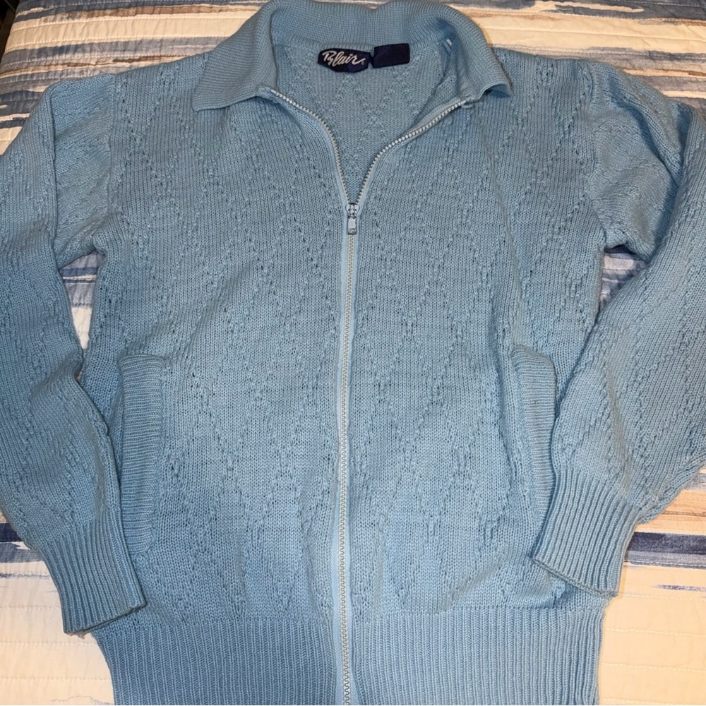 Blair Blue Knit Full Zip Sweater Vintage Size Medium